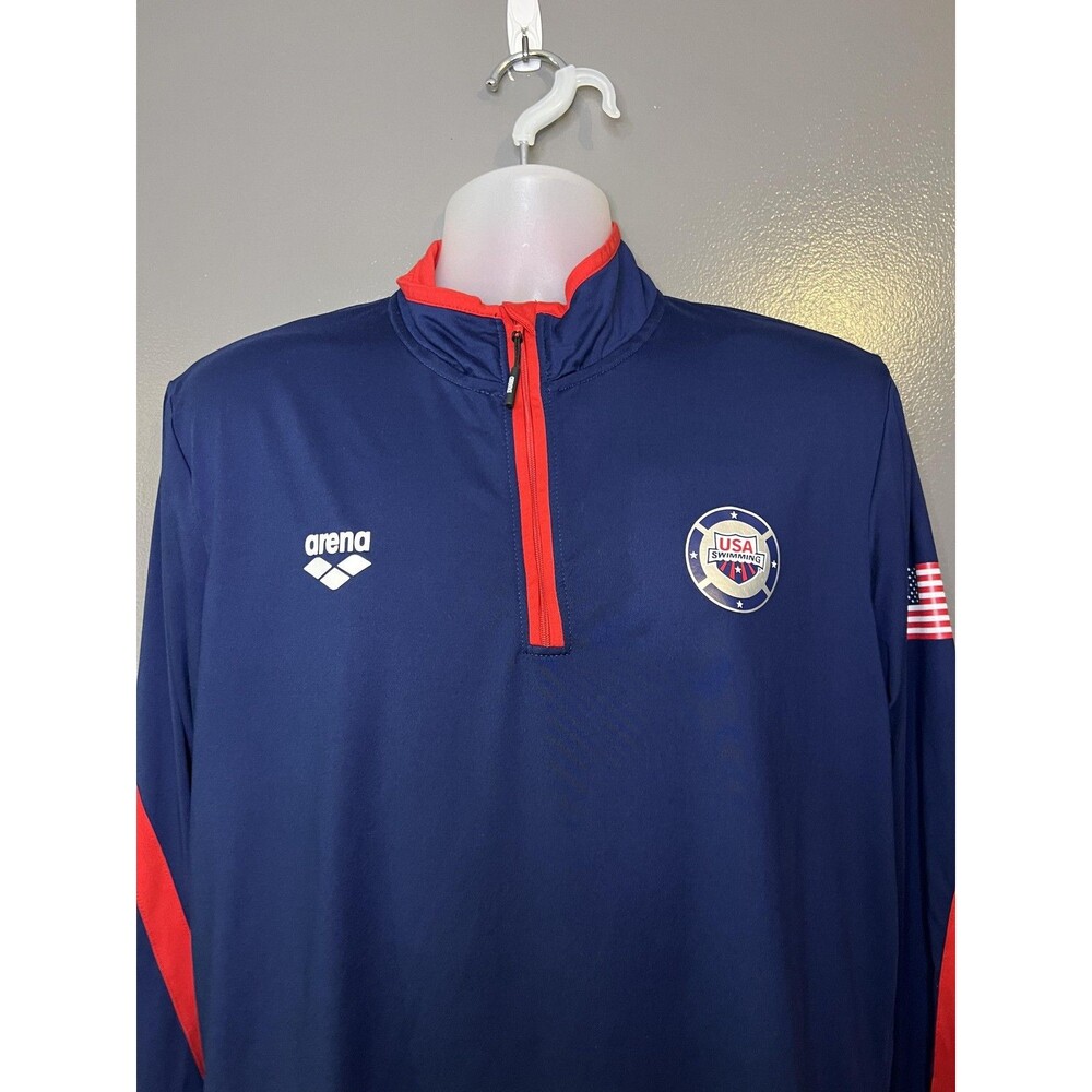 Team USA Swimming Shirt Mens Large Blue Long Sleeve Quarter Zip Pullover Arena